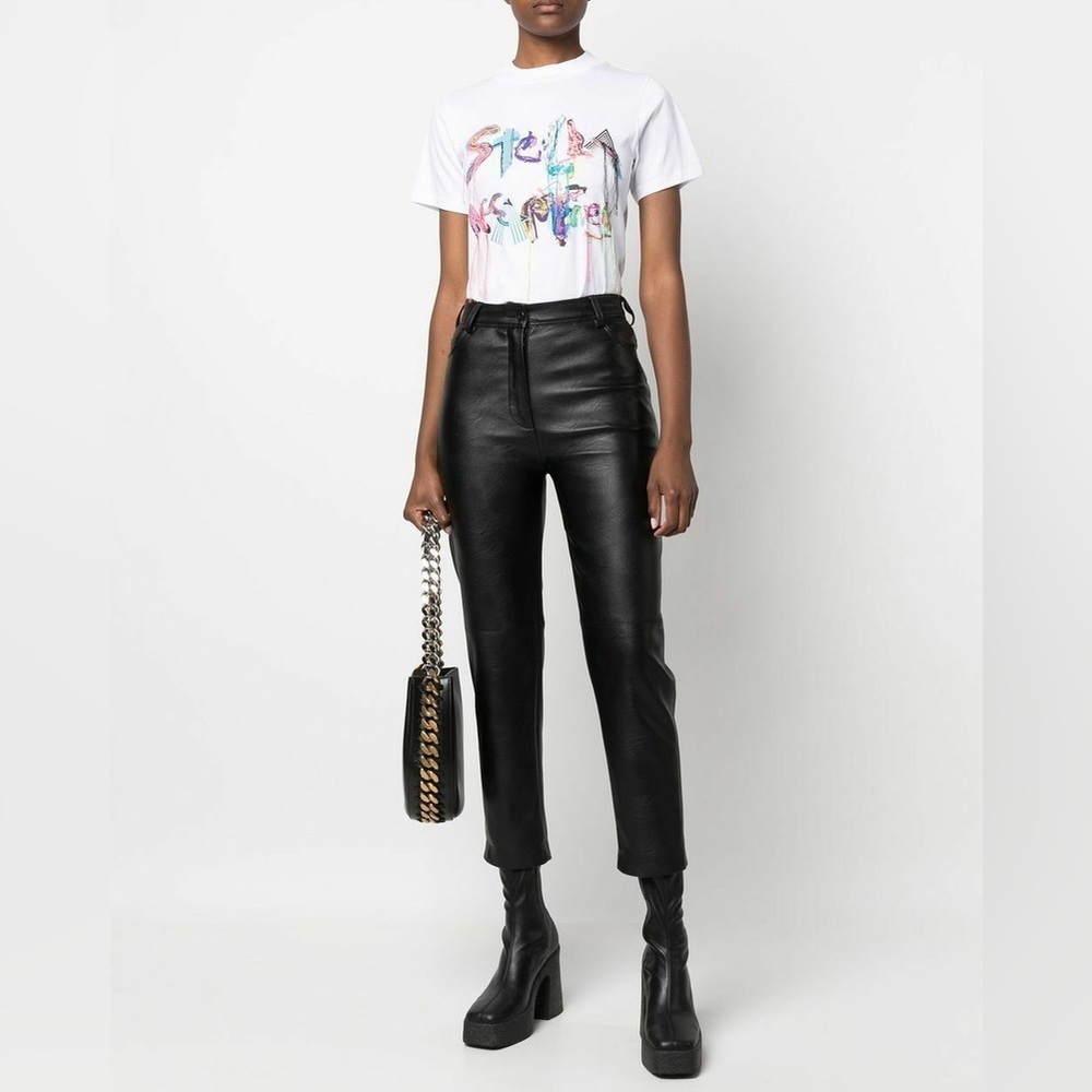 NWT Stella McCartney Collage Tassel Fringe White Logo Tee T Shirt Sz 42 - Picture 14 of 14